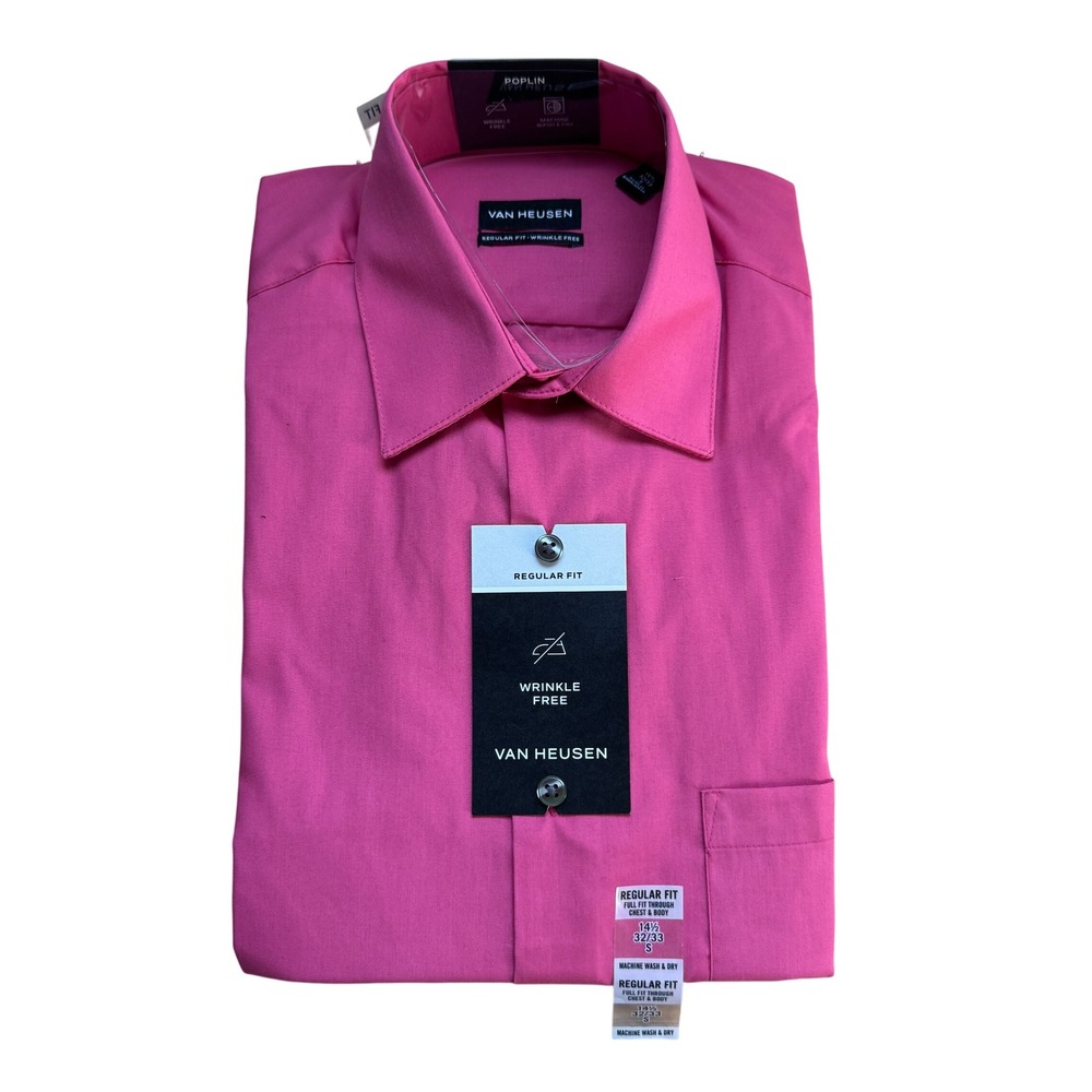 Van Heusen Regular Fit Wrinkle Free Poplin Dress Shirt Desert Rose 14.5 32/33